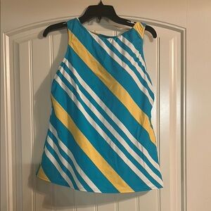 Lands end Striped swim suit Top - Blue, Yellow, and White